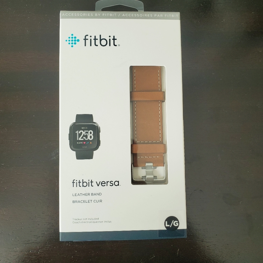 New Fitbit Versa Saddle Stitch Leather Strap Sz L